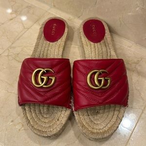 Gucci hibiscus red nappa  Charlotte sandals